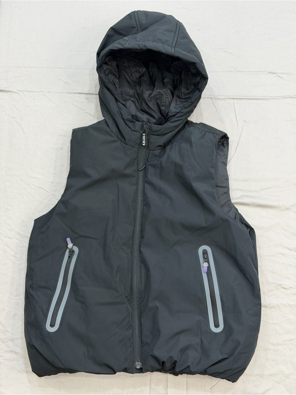 Zara Kids Black Hooded Technical Puffer Vest 8-9 130cm